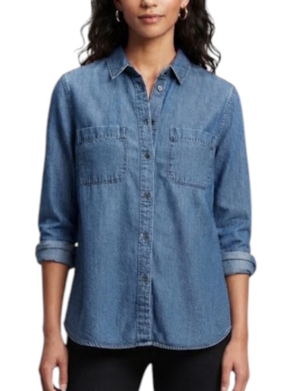 LEE RIDERS Dark Wash Denim Button Down Shirt Plus Size XXL 2X Western
